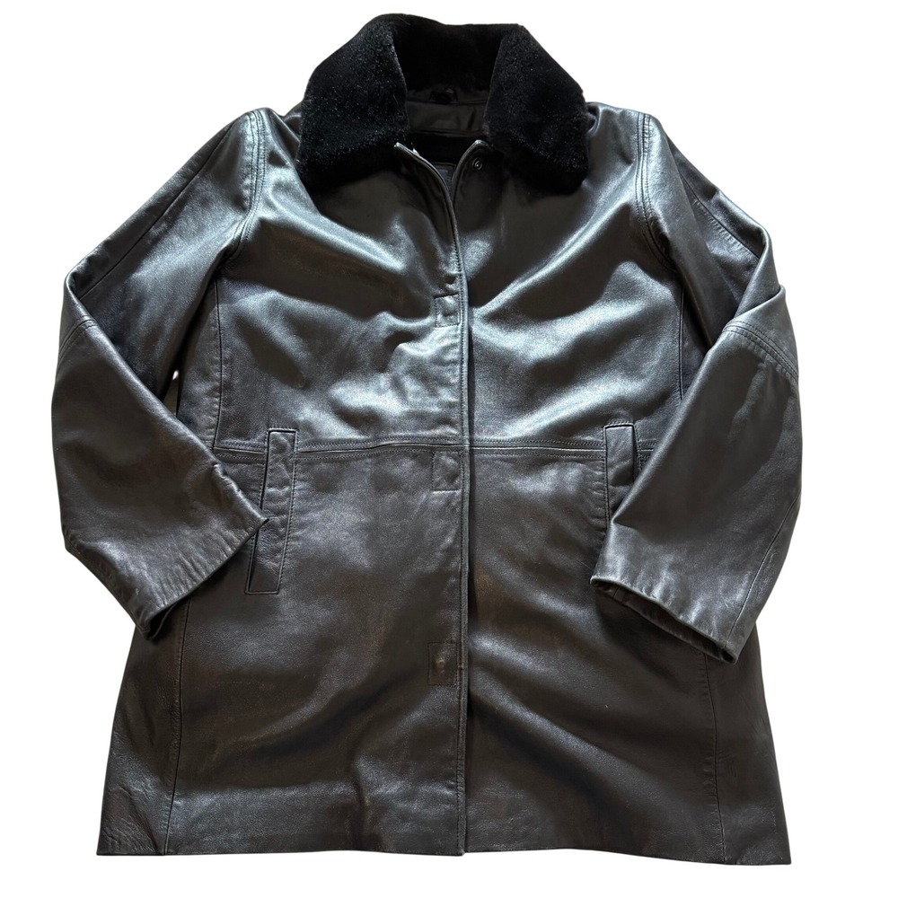 JLC New York Black Leather Coat Size Medium